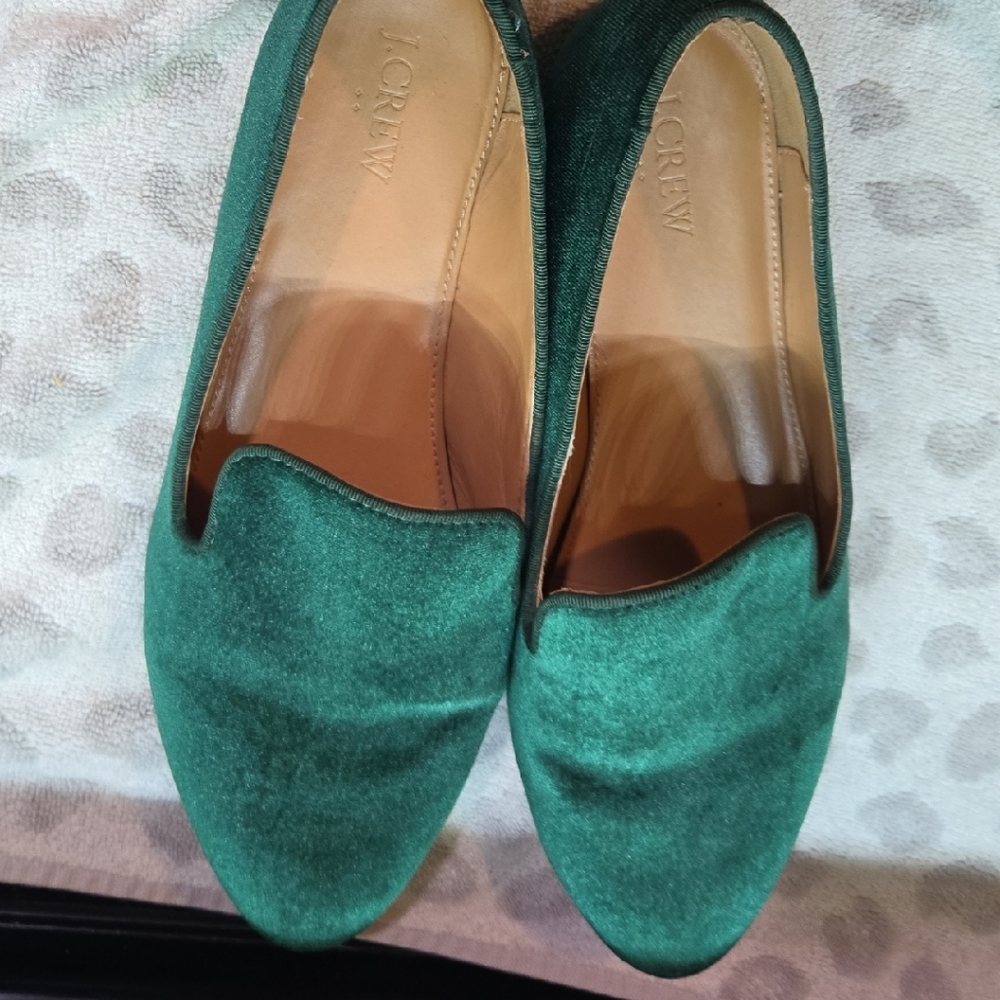 J. Crew Emerald Velvet Loafers Size 10.5
